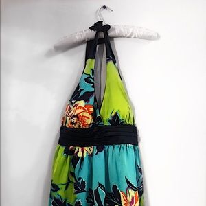 Colorful halter dress with open back